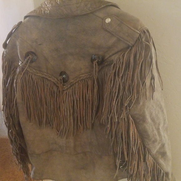 Brown leather fringed jacket - Picture 2 of 2